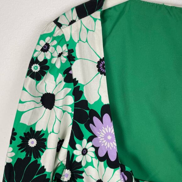 Alexia Admor Sammie Mini Dress 60s Green Floral Size 4 Retro Square Neck - Picture 12 of 12